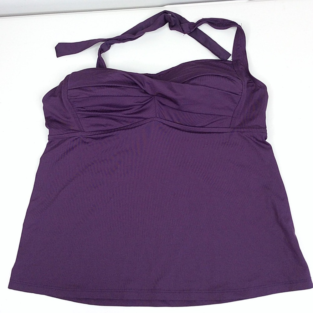 Bisou Bisou Halter Tankini Top Women's Size Medium Plum Purple Swimsuit